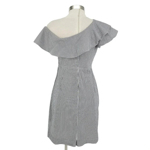 Banana Republic Sheath Dress Seersucker Striped Ruffle One Shoulder Sundress - Picture 6 of 7